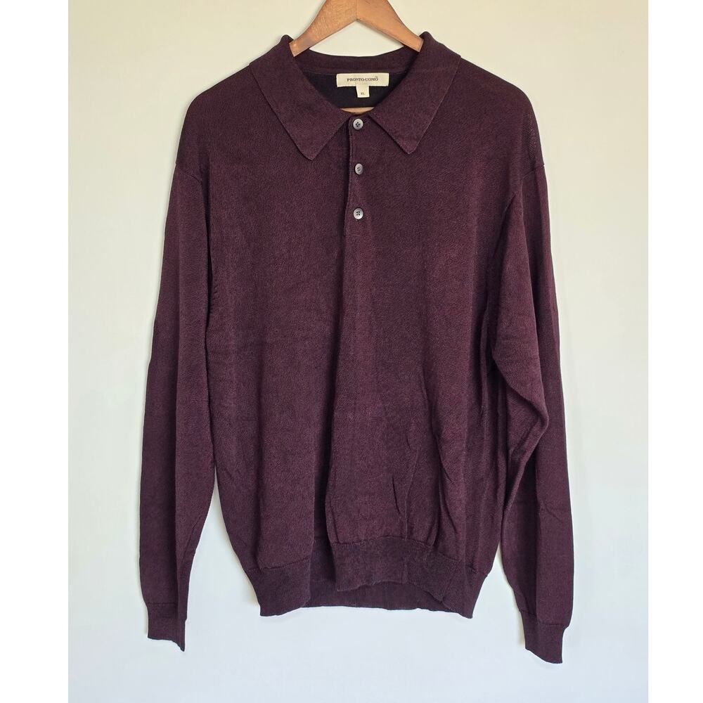 Pronto Uomo Burgundy Long Sleeve Knit Polo Sweater Shirt Size: XL